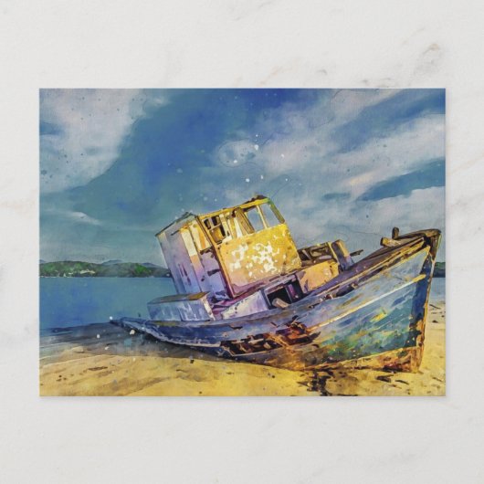 Briefkaart van de gestrande boot (Voorkant)