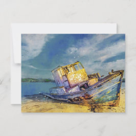 Briefkaart van de gestrande boot