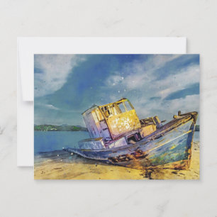 Briefkaart van de gestrande boot