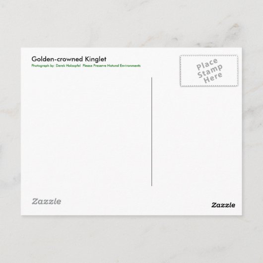 Briefkaart van de gouden koninglet (Achterkant)