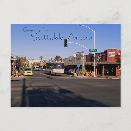Briefkaart van de hoofdwinkels in Scottsdale Arizo (Voorkant)