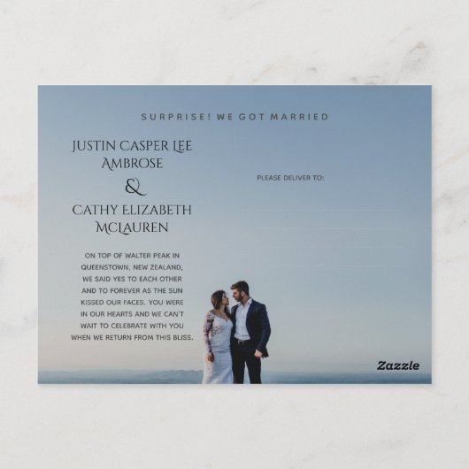 Briefkaart van de huwelijksaankondiging van de mod (Achterkant)