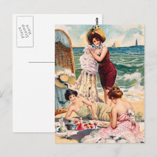 Briefkaart van de Illustratie van het Strand van (Voorkant / Achterkant)