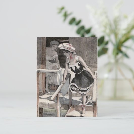 Briefkaart van de Illustratie van het Strand van (Staand voorkant)