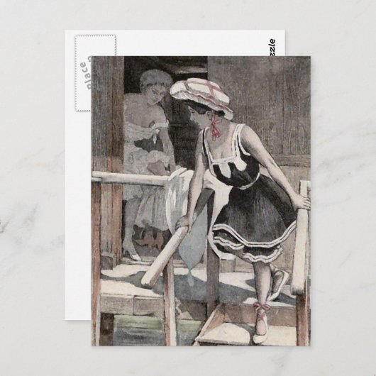 Briefkaart van de Illustratie van het Strand van (Voorkant / Achterkant)