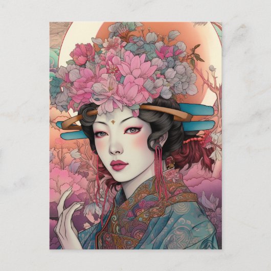 Briefkaart van de Japanse godin Fantasy Art (Voorkant)