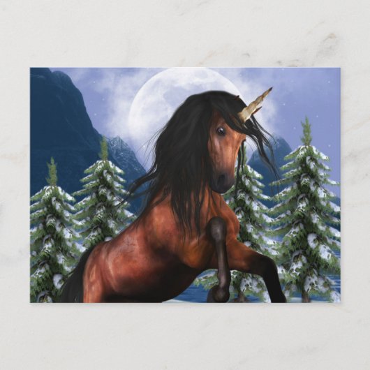 Briefkaart van de kastanje Unicorn (Voorkant)