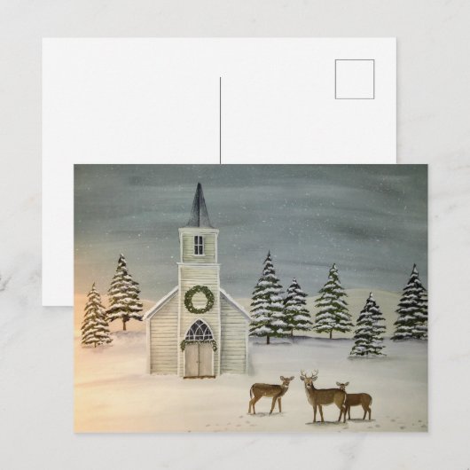 Briefkaart van de kerk en de winter (Voorkant / Achterkant)
