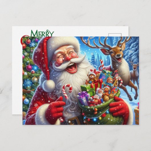 Briefkaart van de Kerstman en de rendieren (Voorkant / Achterkant)