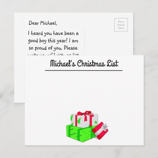 Briefkaart van de Kerstman en kerstverlanglijst (Voorkant / Achterkant)