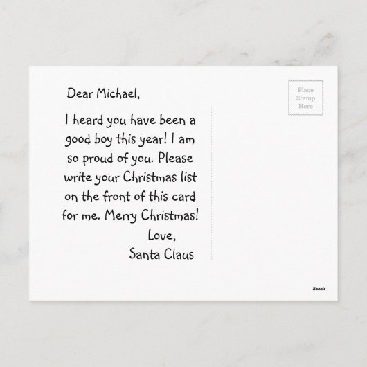 Briefkaart van de Kerstman en kerstverlanglijst (Achterkant)