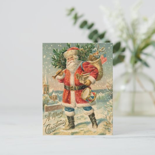  Briefkaart van de Kerstman met patriottische kers (Staand voorkant)