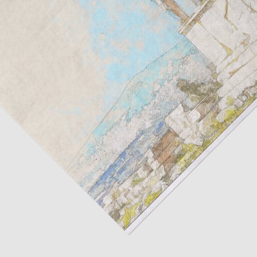  briefkaart van de kleurenschets van Athene grieke Tissuepapier (Detail)