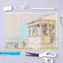  briefkaart van de kleurenschets van Athene grieke