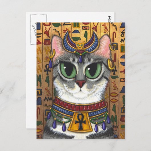 Briefkaart van de Kunst van de Kat Bastet van de (Voorkant / Achterkant)