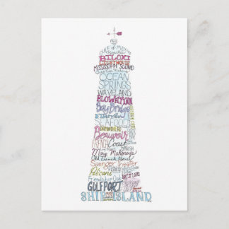 Briefkaart van de kustgebieden van Mississippi