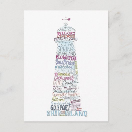 Briefkaart van de kustgebieden van Mississippi (Voorkant)