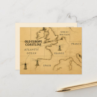 Briefkaart van de kustlijn van het oude europa