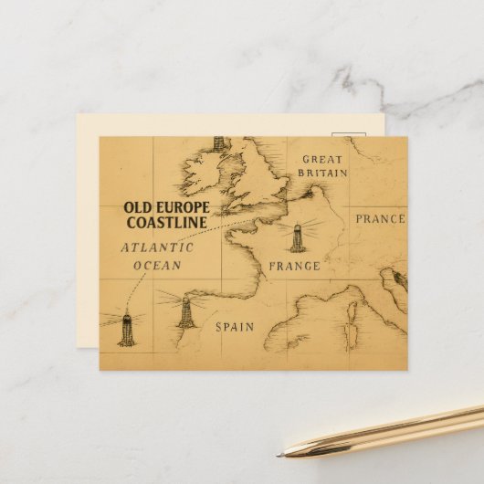 Briefkaart van de kustlijn van het oude europa (Voorkant / Achterkant in situ)