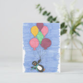 Briefkaart van de luchtballonnen en van de pinguïn (Staand voorkant)