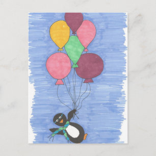 Briefkaart van de luchtballonnen en van de pinguïn