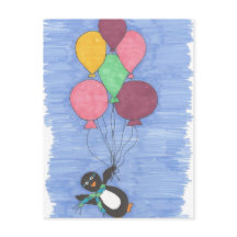 Briefkaart van de luchtballonnen en van de pinguïn
