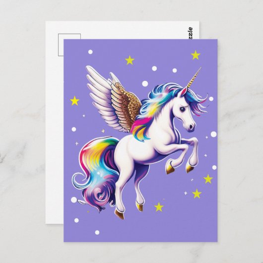 Briefkaart van de Magische Regenboog Unicorn (Voorkant / Achterkant)