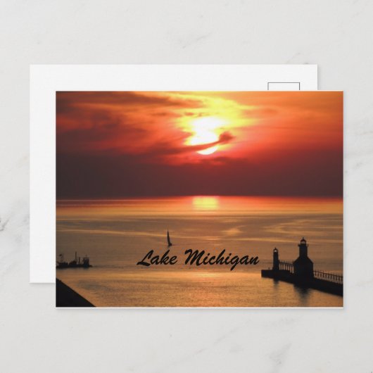 Briefkaart van de Michigan Sunset (Voorkant / Achterkant)