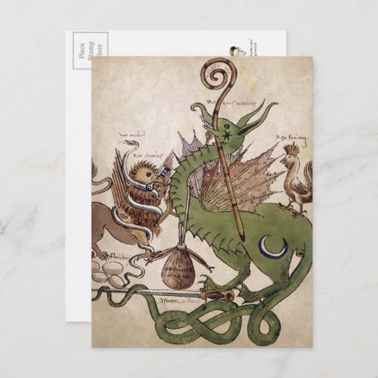 Briefkaart van de middeleeuwse draak (Voorkant / Achterkant)