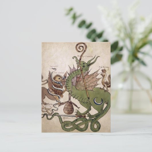  Briefkaart van de middeleeuwse draak (Staand voorkant)