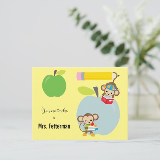 Briefkaart van de Monkeys Greeting New Teacher Sch (Staand voorkant)