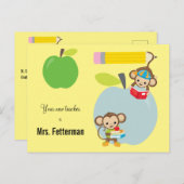 Briefkaart van de Monkeys Greeting New Teacher Sch (Voorkant / Achterkant)