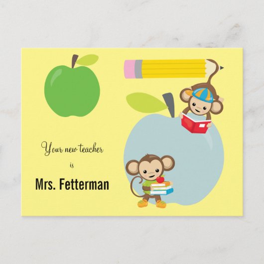 Briefkaart van de Monkeys Greeting New Teacher Sch (Voorkant)