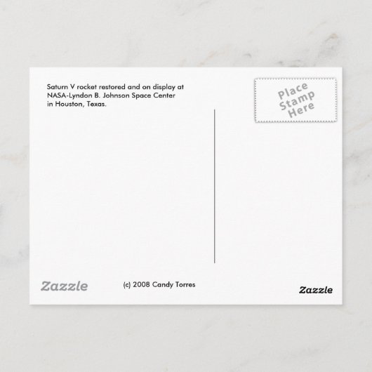 Briefkaart van de motor van Saturnus V (Achterkant)