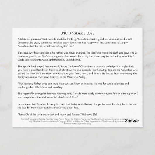 Briefkaart van de Onverwisselbare Liefde (SJNS) (Achterkant)