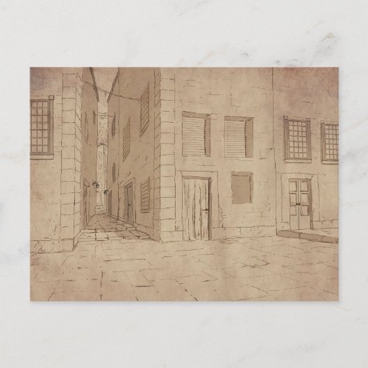 Briefkaart van de oude Italiaanse stad (Voorkant)