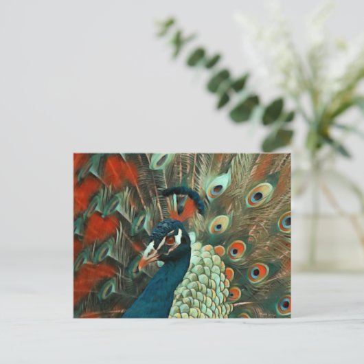 Briefkaart van de posterling Colorful Peacock (Staand voorkant)
