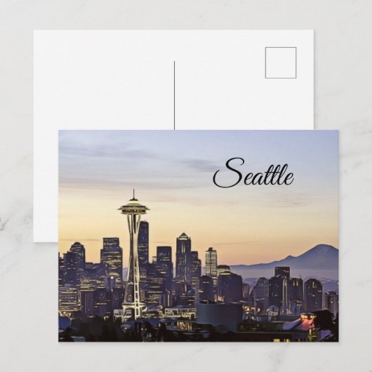 Briefkaart van de skyline van Seattle (Voorkant / Achterkant)