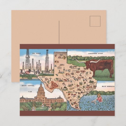 Briefkaart van de staat Texas (Voorkant / Achterkant)