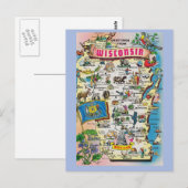 Briefkaart van de staatskaart van Wisconsin (Voorkant / Achterkant)