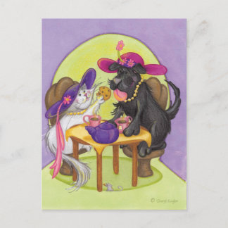 Briefkaart van de theepartij voor honden en katten