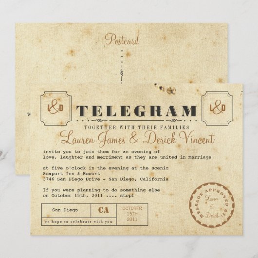  Briefkaart van de Uitnodiging van Telegram (Voorkant / Achterkant)