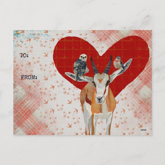 BRIEFKAART VAN DE VALENTIJNS GAZELLE EN FEATHERS (Achterkant)