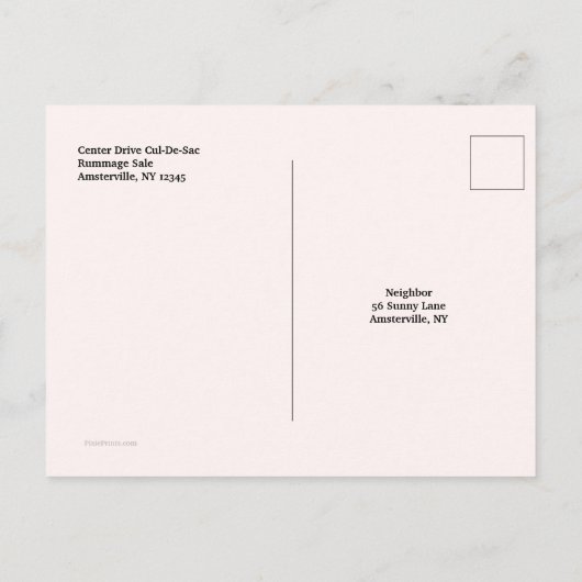 Briefkaart van de verkoop van Garage (Achterkant)