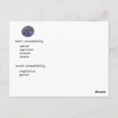 Briefkaart van de vimzodiaareigenschappen (Achterkant)