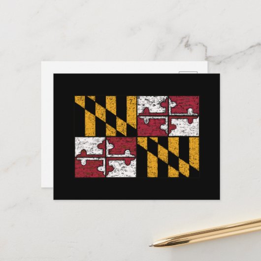 Briefkaart van de vlag van de deelstaat Maryland (Voorkant / Achterkant in situ)