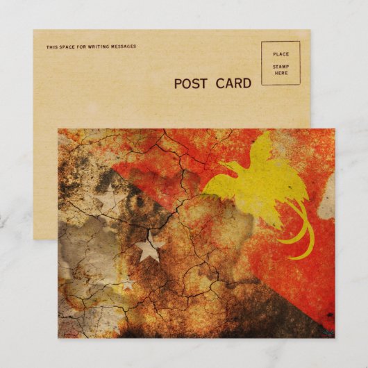 Briefkaart van de vlag van Papoea-Nieuw-Guinea (Voorkant / Achterkant)