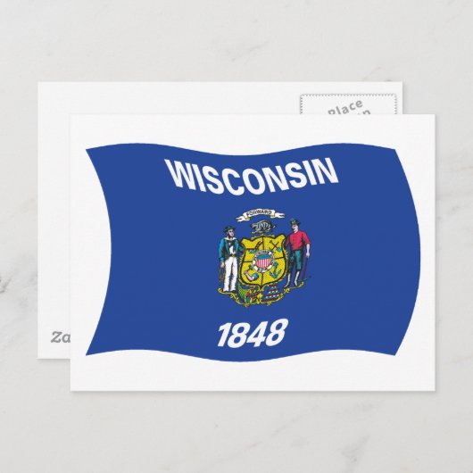 Briefkaart van de vlag van Wisconsin (Voorkant / Achterkant)