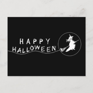 Briefkaart van de vliegende heek Halloween, zwart-