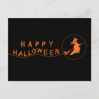 Briefkaart van de vliegende heks Halloween, zwart/